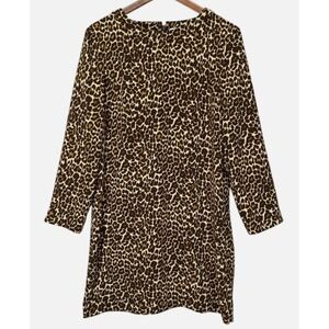 J.Crew Leopard Print Long Sleeve Shift Dress K2150 Brown Tan Womens 12